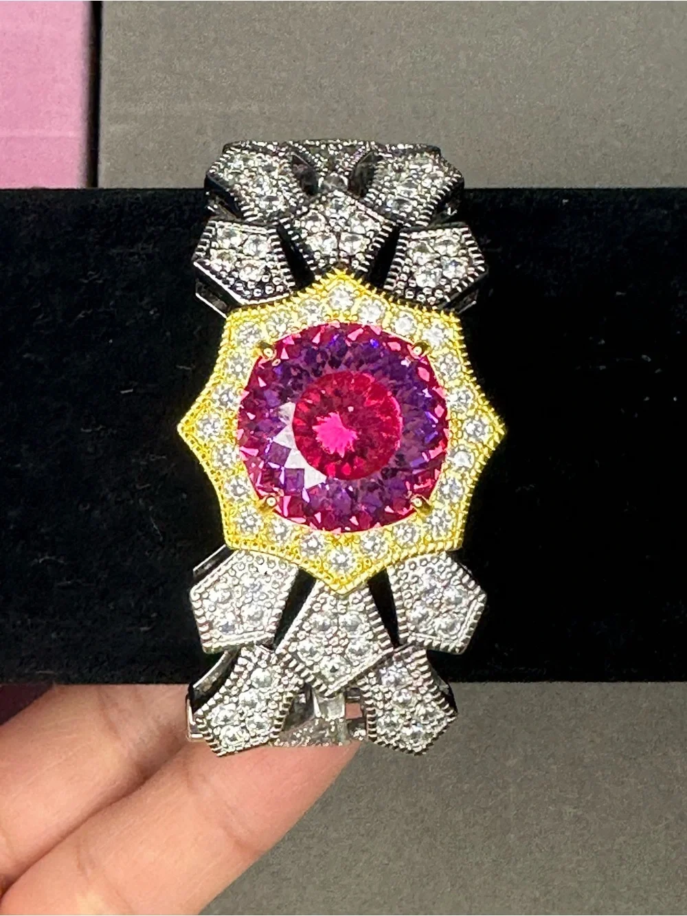 Pink Center Crystal Statement Bracelet